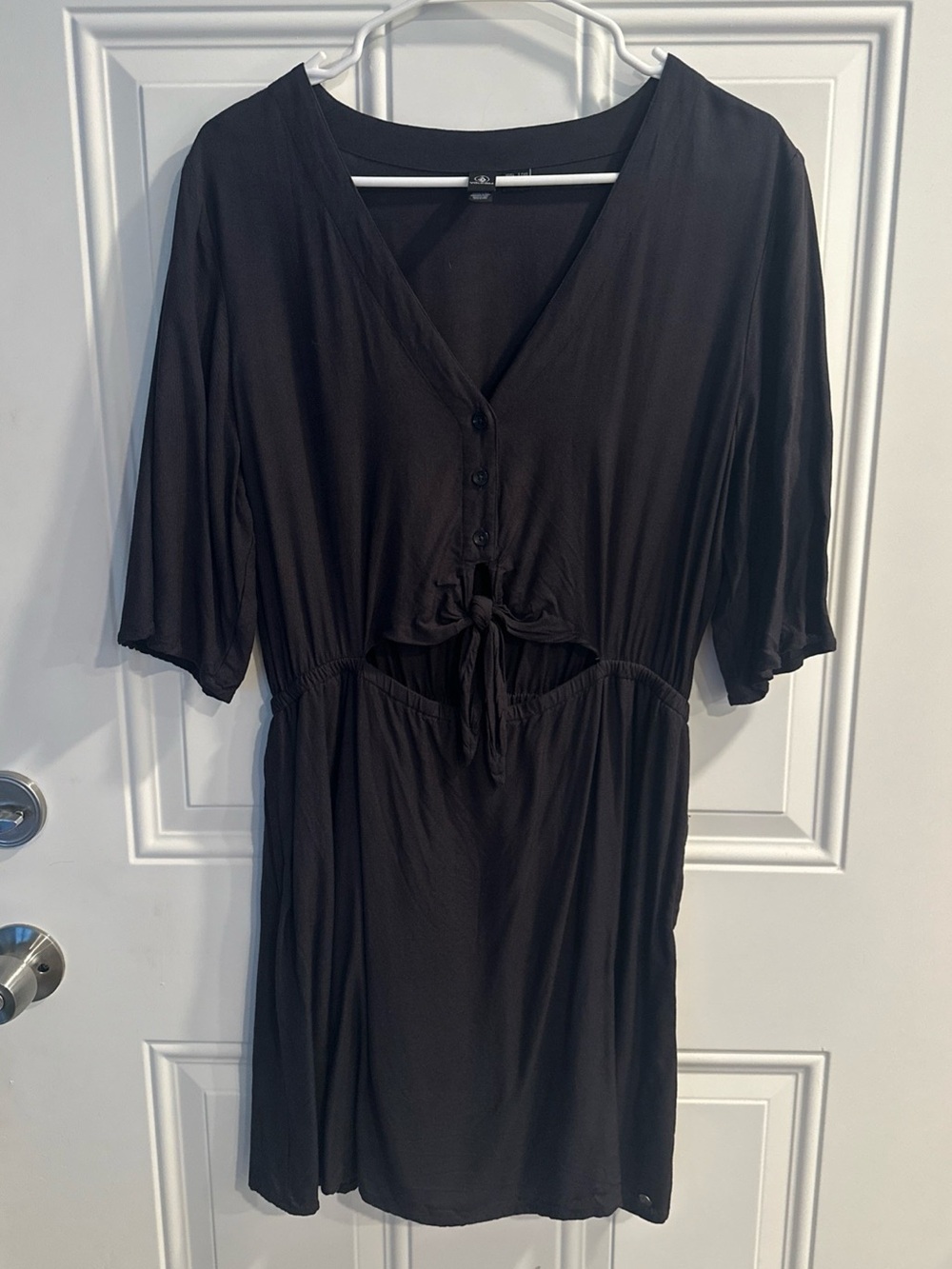 Volcom black dress with buttons, knot, and sleeves large coverup